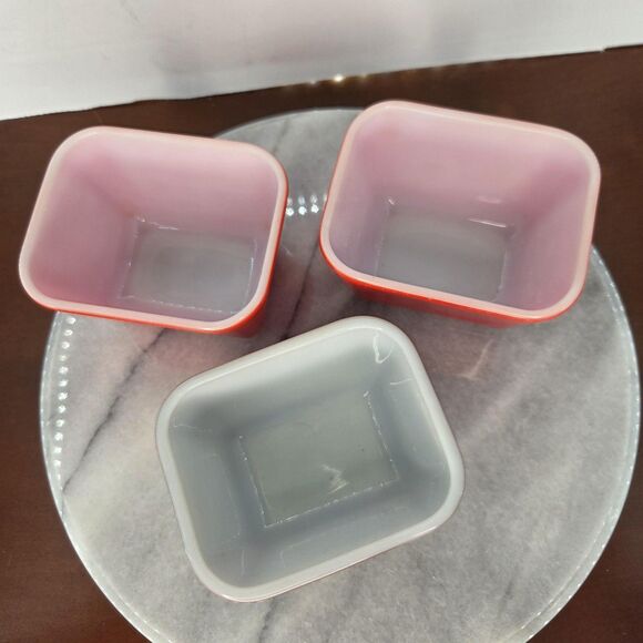 Vintage Pyrex 501-B Refrigerator Dish Lot 3 Red Brown 1.5 Cup Made USA Opal - Picture 4 of 10